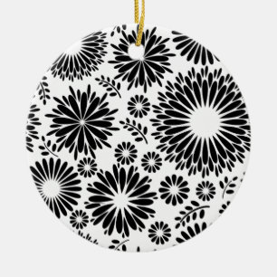 Boho flowers Black and White vector floral pattern Ceramic Tree Decoration