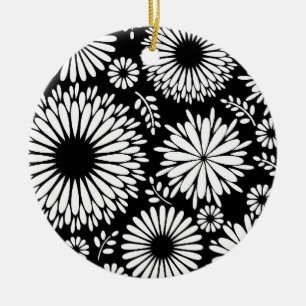 Boho flowers Black and White vector floral pattern Ceramic Tree Decoration