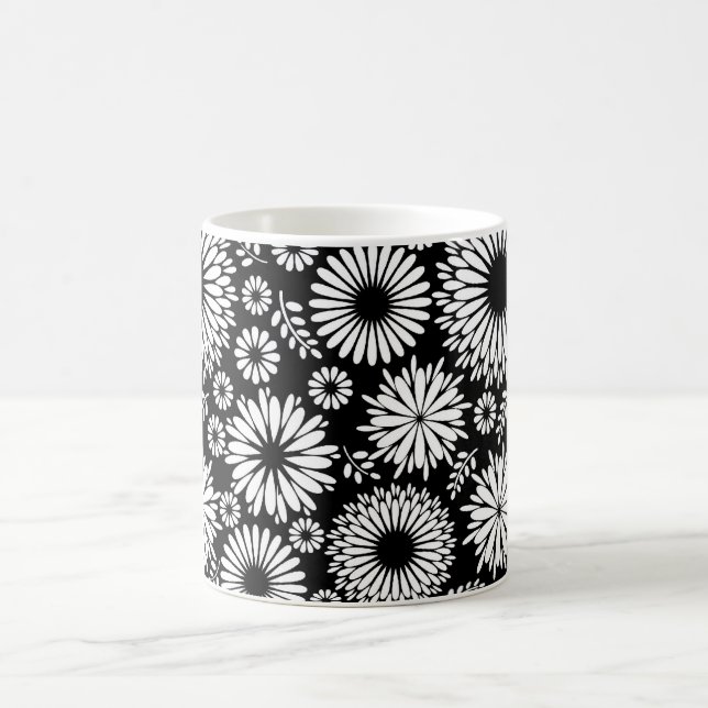 Boho flowers Black and White vector floral pattern Coffee Mug (Center)
