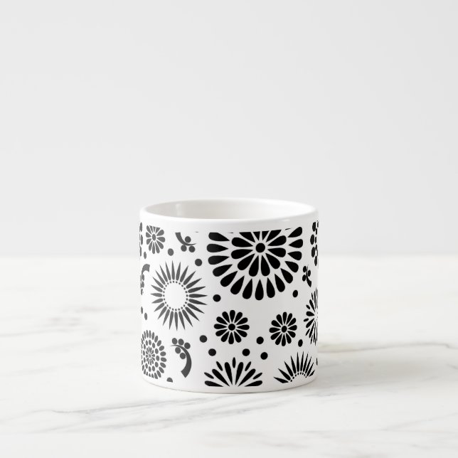 Boho flowers Black and White vector floral pattern Espresso Cup (Front)
