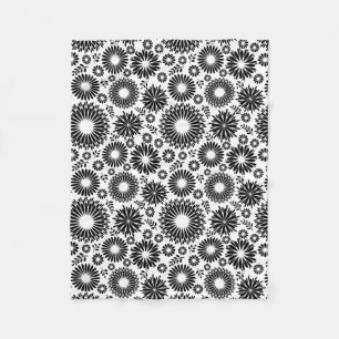 Boho flowers Black and White vector floral pattern Fleece Blanket