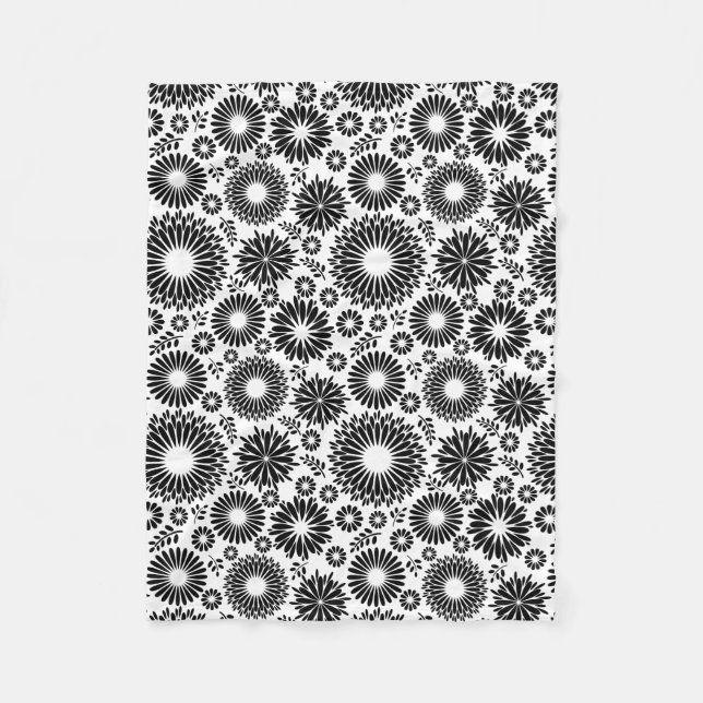 Boho flowers Black and White vector floral pattern Fleece Blanket (Front)