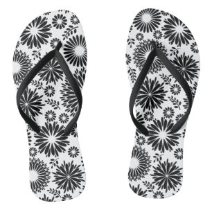 Boho flowers Black and White vector floral pattern Jandals