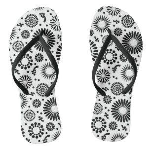 Boho flowers Black and White vector floral pattern Jandals