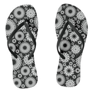 Boho flowers Black and White vector floral pattern Jandals