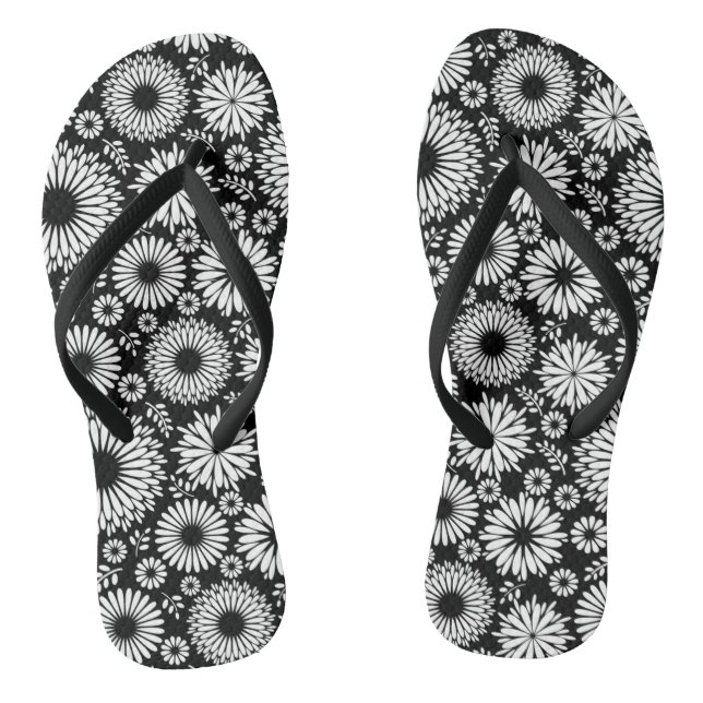 Boho flowers Black and White vector floral pattern Jandals (Footbed)