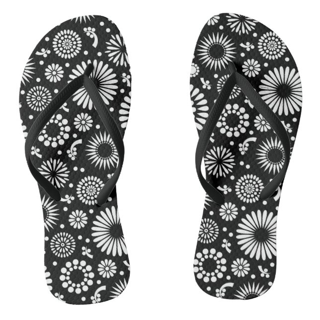 Boho flowers Black and White vector floral pattern Jandals (Footbed)