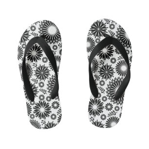 Boho flowers Black and White vector floral pattern Kid's Jandals