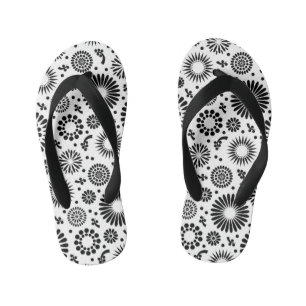 Boho flowers Black and White vector floral pattern Kid's Jandals