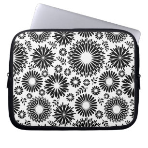 Boho flowers Black and White vector floral pattern Laptop Sleeve