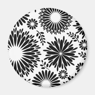 Boho flowers Black and White vector floral pattern Magnet