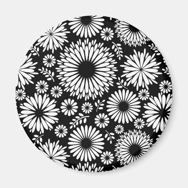 Boho flowers Black and White vector floral pattern Magnet (Front)