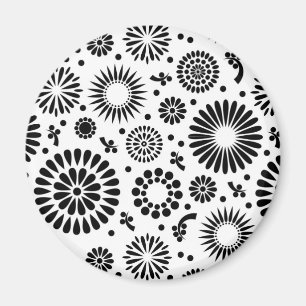 Boho flowers Black and White vector floral pattern Magnet