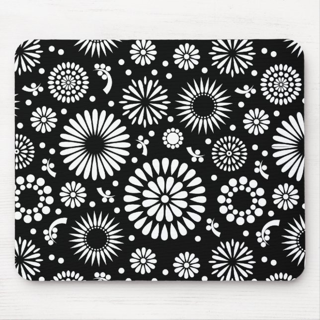Boho flowers Black and White vector floral pattern Mouse Pad (Front)