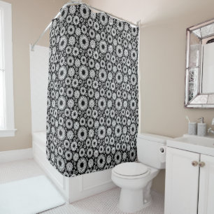 Boho flowers Black and White vector floral pattern Shower Curtain