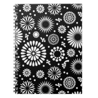 Boho flowers Black and White vector floral pattern