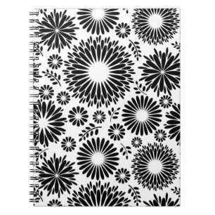 Boho flowers Black and White vector floral pattern Spiral Notebook