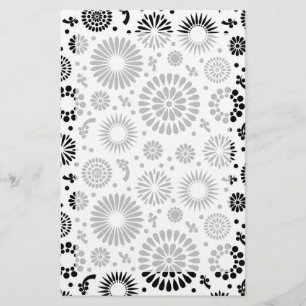 Boho flowers Black and White vector floral pattern Stationery