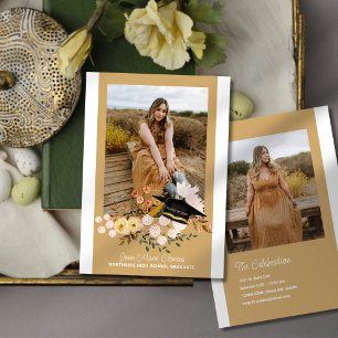 Boho Flowers & Cap Graduation Photo Invitation