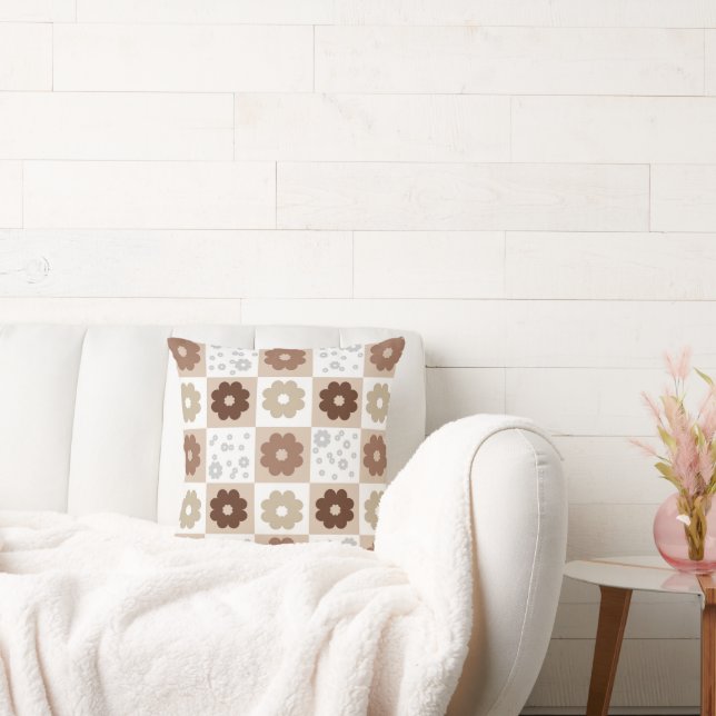 Boho Flowers Chequered Cushion (Couch)