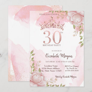 Boho Flowers Crown Watercolor 30th Birthday  Invitation