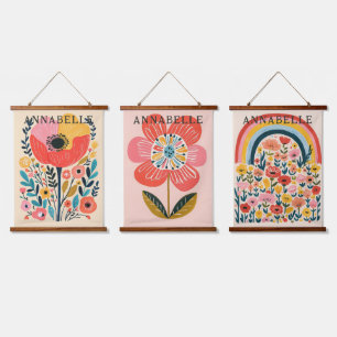 Boho Flowers Cute Illustration First Names Hanging Tapestry
