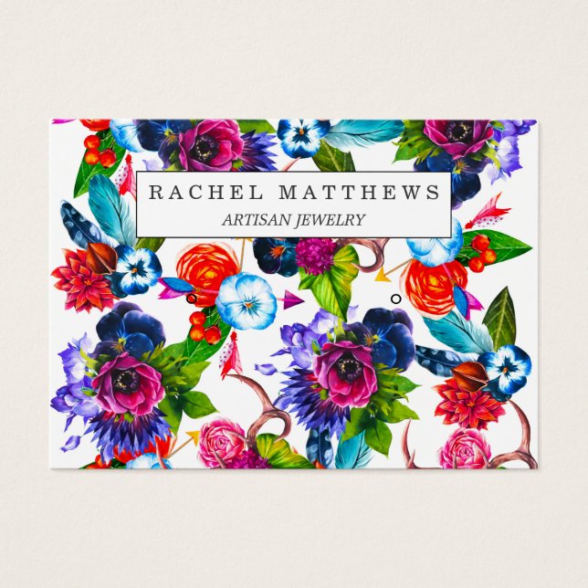 Boho Flowers Deer Antlers Leaves Earring Display (Front)