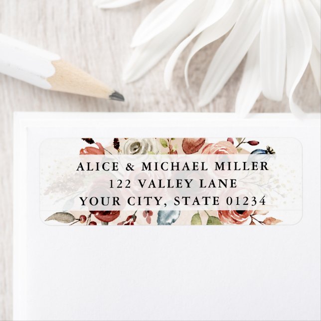 Boho Flowers, Earthy Floral Return Address Label (Insitu)