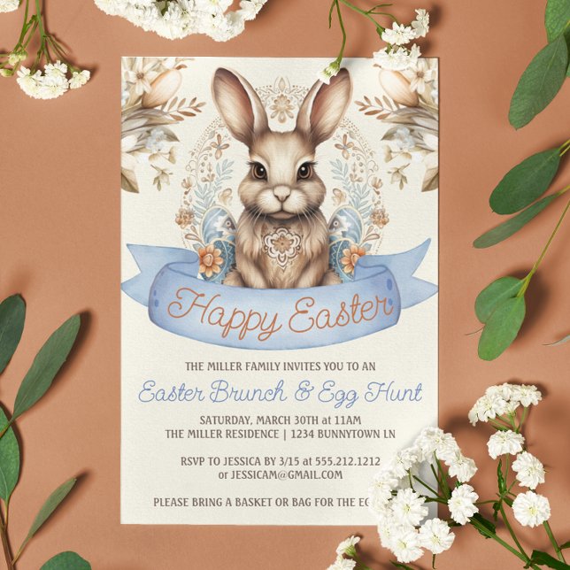 Boho Flowers Easter Bunny Brunch and Egg Hunt  Invitation (Creator Uploaded)