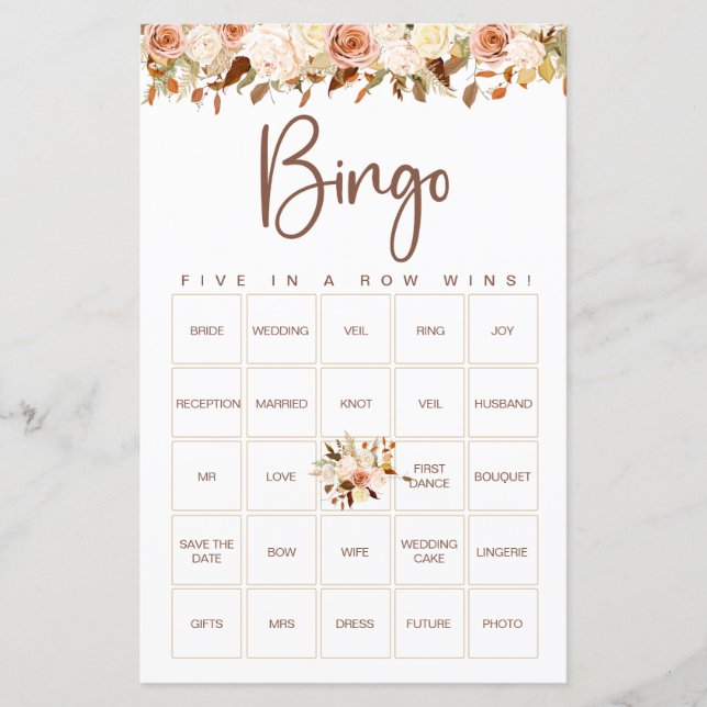 Boho Flowers Fall | Bridal Bingo Game (Front)
