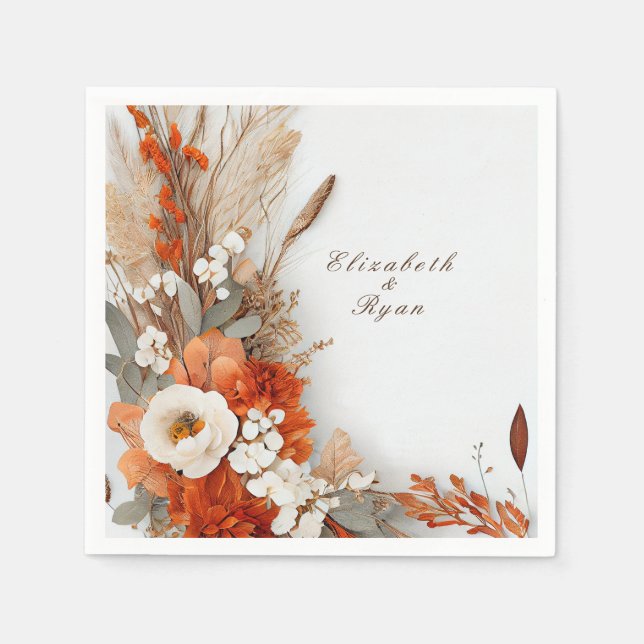 Boho Flowers Fall Colours, Autumn Wedding   Napkin (Front)