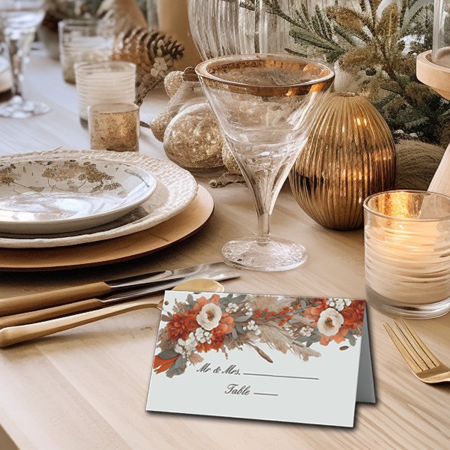 Boho Flowers Fall Colours, Autumn Wedding Place Card (Creator Uploaded)
