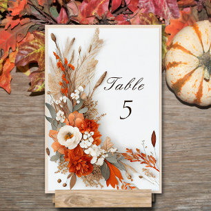 Boho Flowers Fall Colours, Autumn Wedding   Table Number
