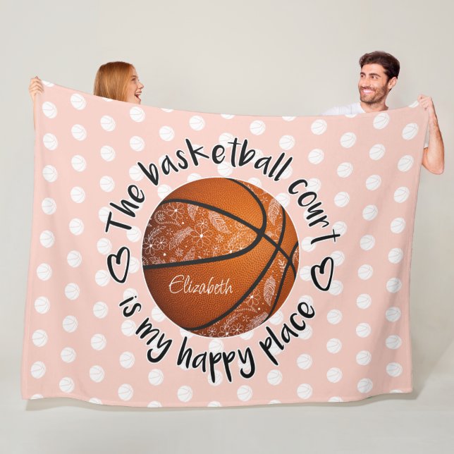 boho flowers feathers basketball court happy place fleece blanket (In Situ)