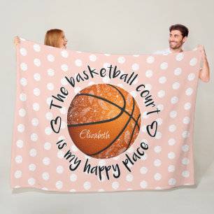 boho flowers feathers basketball court happy place fleece blanket