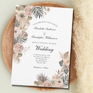 Boho Flowers Floral Botanical Leaves Wedding Invitation