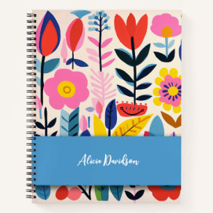 Boho Flowers Folk Style Multicolor your name Notebook