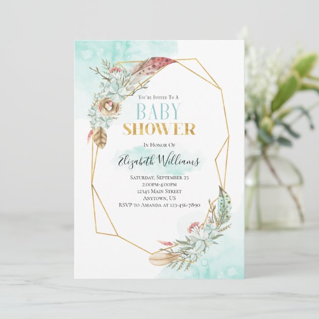 Boho Flowers Frame Baby Shower Invitation (Standing Front)