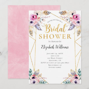 Boho Flowers Geometric Frame Bridal Shower Invitation