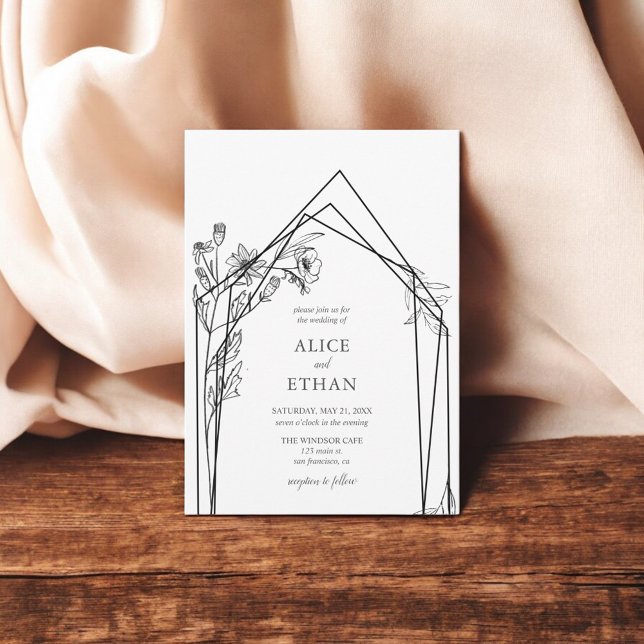 Boho Flowers Geometric Wedding Invitation (Creator Uploaded)