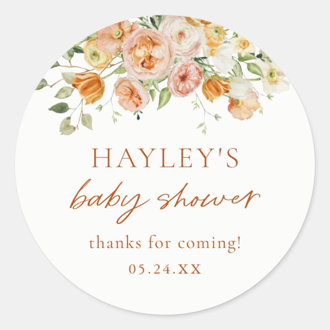Boho Flowers Girl Baby Shower Thank You Classic Round Sticker (Front)