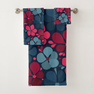 boho flowers in magenta blue bath towel set