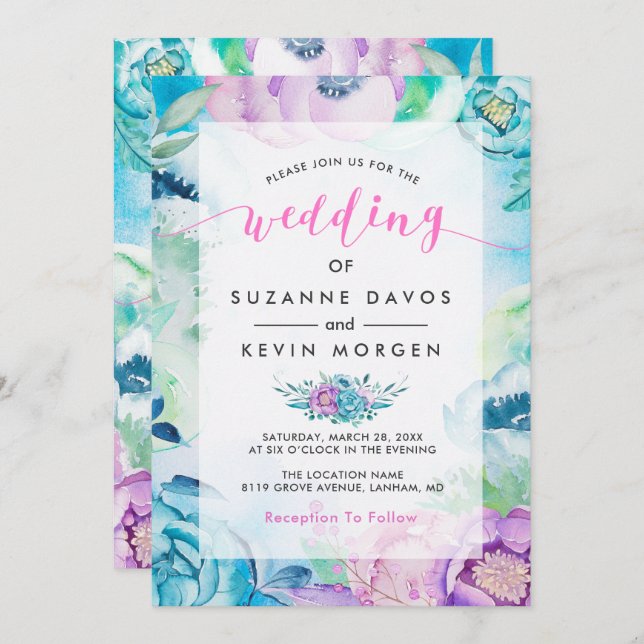 Boho Flowers & Modern WeddingTypography Invitation (Front/Back)