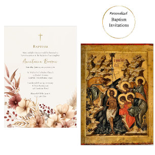 Boho Flowers Pampas Grass Orthodox Baptism Invitation