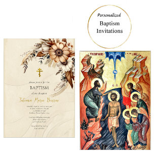 Boho Flowers Pampas Orthodox Christian Baptism Invitation