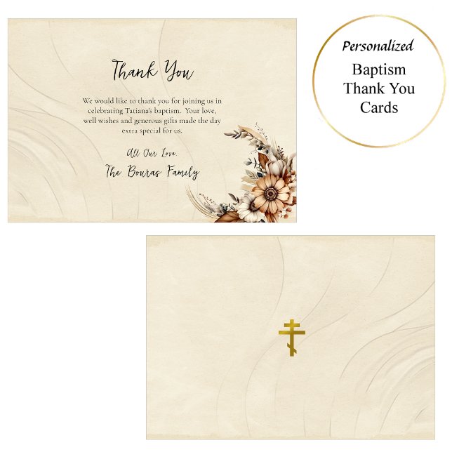 Boho Flowers Pampas Orthodox Christian Baptism Thank You Card (Creator Uploaded)
