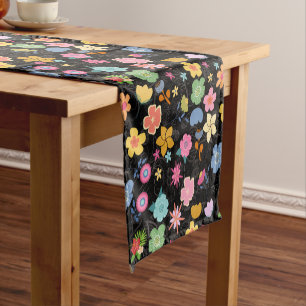 Boho Flowers Pattern B01.b Black BG Short Table Runner