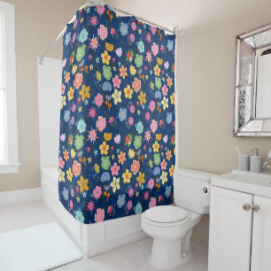 Boho Flowers Pattern B01.b DBlue BG Shower Curtain