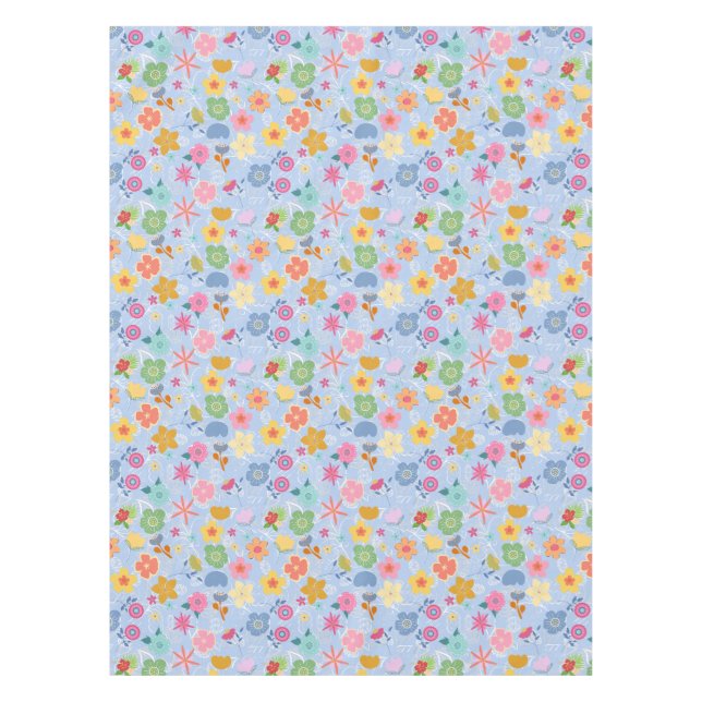 Boho Flowers Pattern B01.w Lblue BG Tablecloth (Front)
