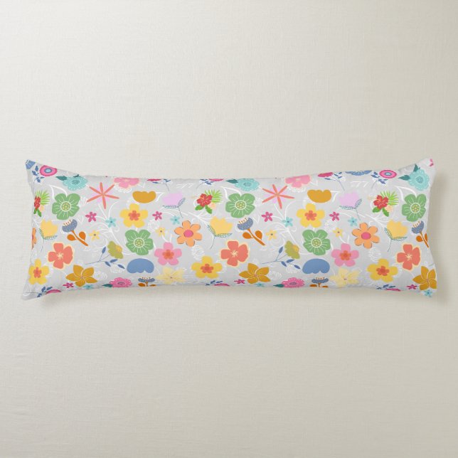 Boho Flowers Pattern B01.w LGrey BG Body Cushion (Front)